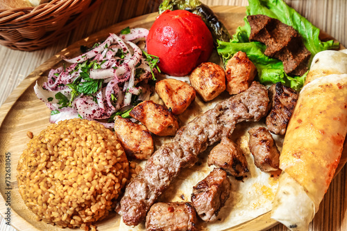 Appetizing Plate of Meat, Rice, and Vegetables