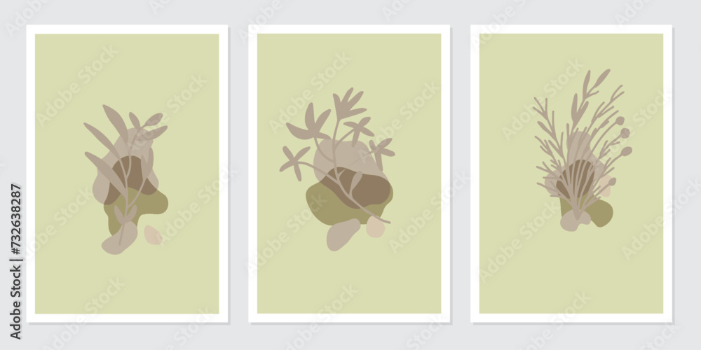 botanical poster wall art vector set. Abstract Plant Art design for wall framed prints, canvas prints, poster, home decor