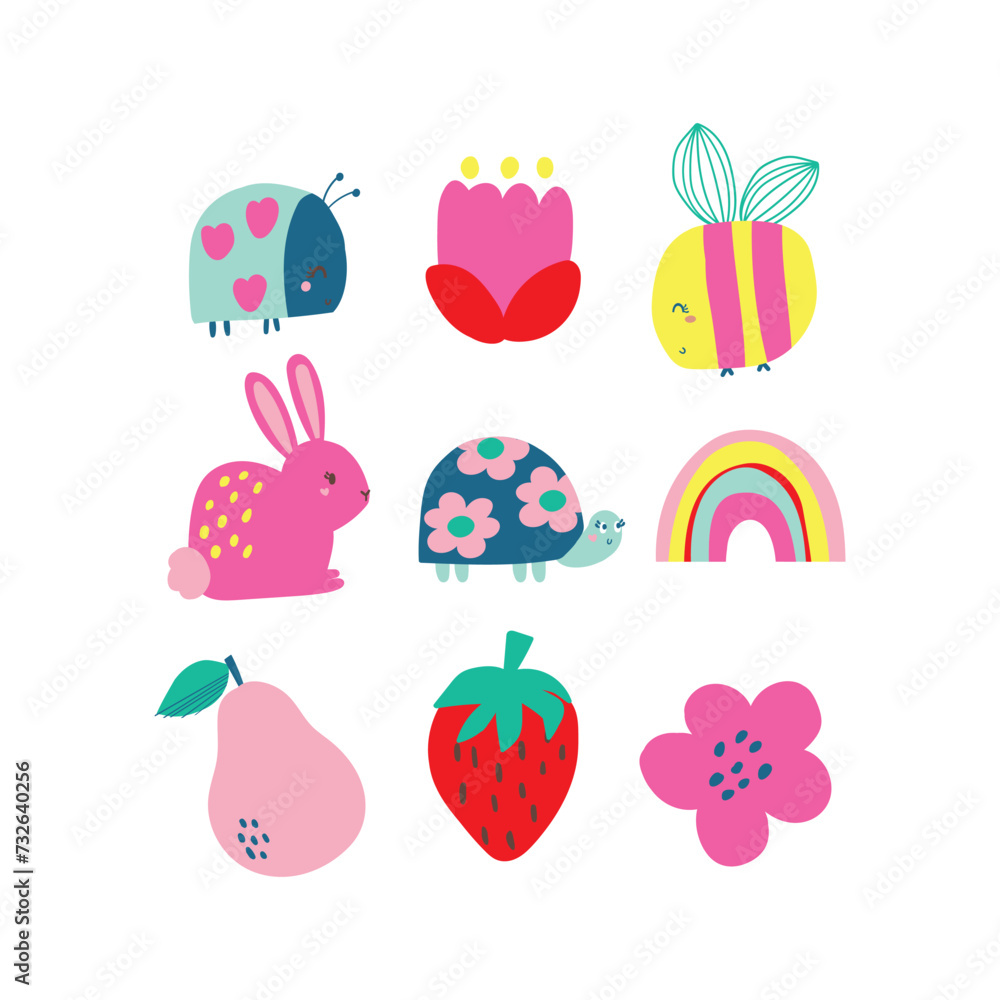 cute spring animals vector print