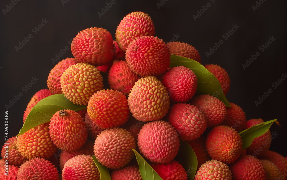 Fresh Lychee Fruits with Leaves