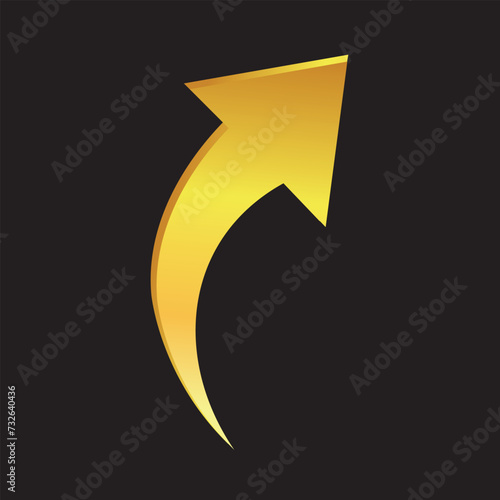 Gold arrow icon. Arrow design vector icon on black background in flat style. Vector illustration.