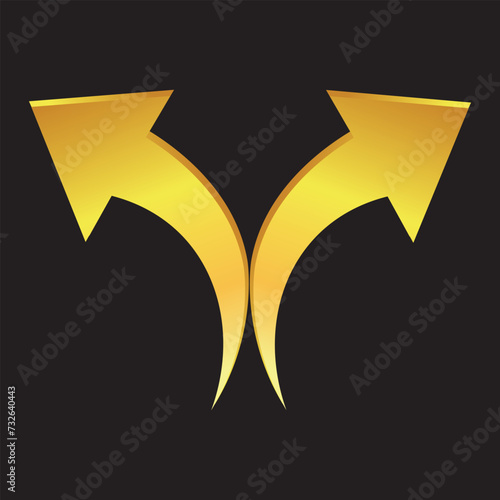 Gold arrow icon. Arrow design vector icon on black background in flat style. Vector illustration.