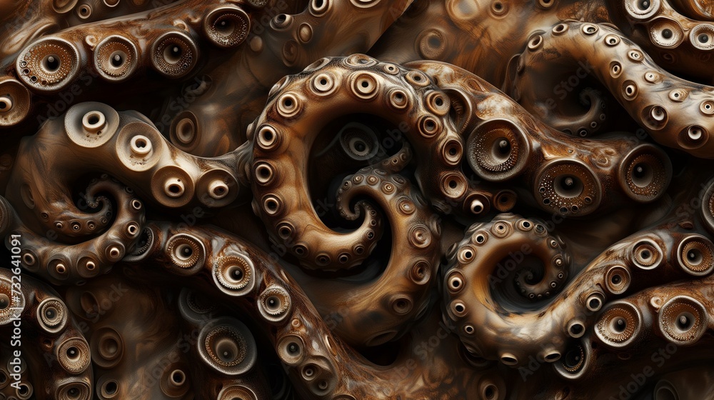 Textured background with many tentacles of marine invertebrates, tentacles of octopuses or squids Textured background with many tentacles of marine invertebrates, tentacles of octopuses or squids