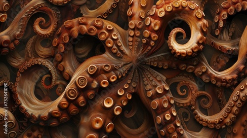 Textured background with many tentacles of marine invertebrates, tentacles of octopuses or squids