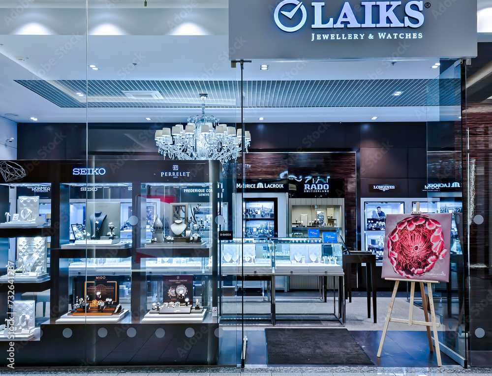 Latvia, Riga, 25, January, 2024 Shop of watches of various brands and