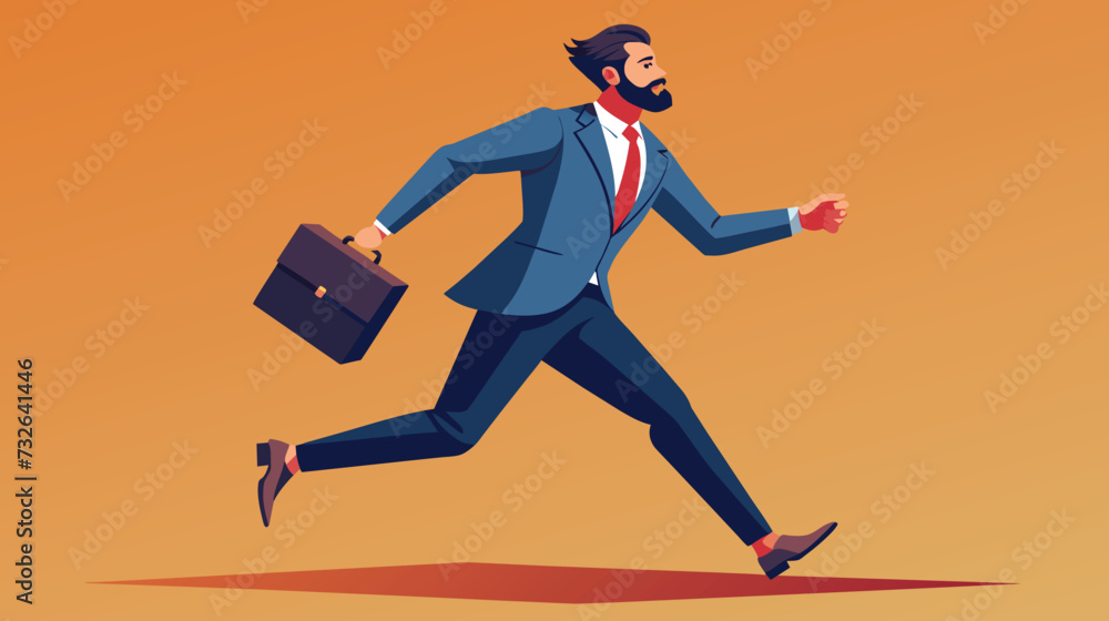 Businessman Running With Briefcase in Business Suit