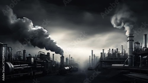 Industrial Revolution thick smoke coming from factory chimneys 4K photo