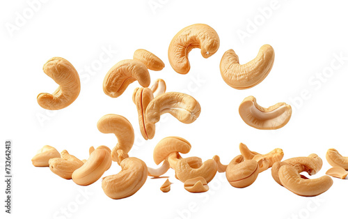 Falling cashew nuts isolated on white or transparent background