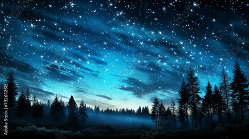Night sky with stars on pine forest