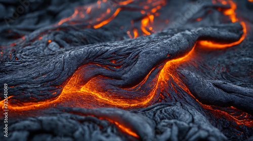 A close-up view of the molten lava flow.