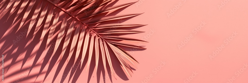 Pink Palm Branch on Pastel Background with Shadow Generative AI Pink Palm Branch on Pastel Background with Shadow Generative AI