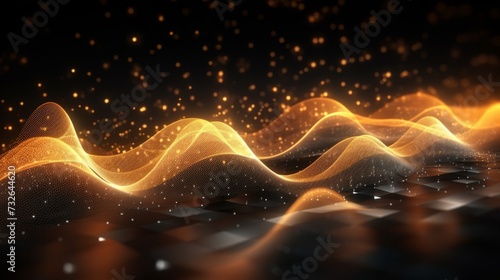 Dynamic symphony: abstract 3d rendering of interwoven dots and lines creating a wave of musical sounds