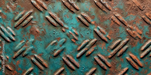 Oxidized Copper Patina Background with Diamond Plate Texture Generative AI photo