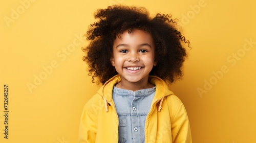 Mixed Race Girl Posing Alone on Yellow Background Generative AI