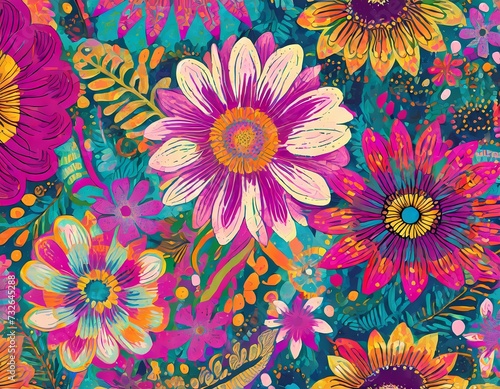 flower power hippie pattern, textures and landscapes, psychedelic, waves, flowers, 60s, flower patterns