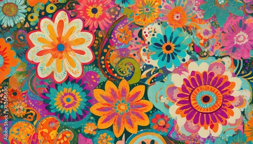 flower power hippie pattern, textures and landscapes, psychedelic, waves, flowers, 60s, flower patterns