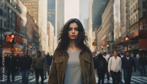 A woman standing in the middle of a city street hd wallpapper