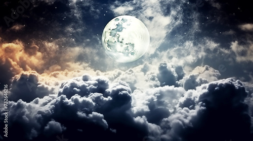 Panoramic view of light moon with clouds and stars