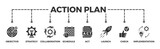 Action plan banner web icon vector illustration concept with icon of objective, strategy, collaboration, schedule, act, launch, check, and implementation