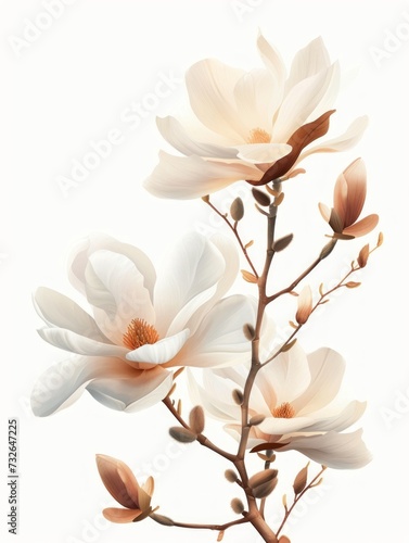 Minimalist Illustration of White Magnolias Generative AI