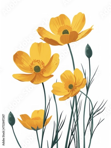 Minimalist Illustration of Yellow Buttercup and White Background Generative AI © AlexandraRooss