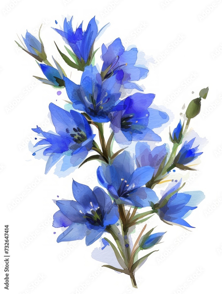 Blue Gentian Flowers Illustration Generative AI