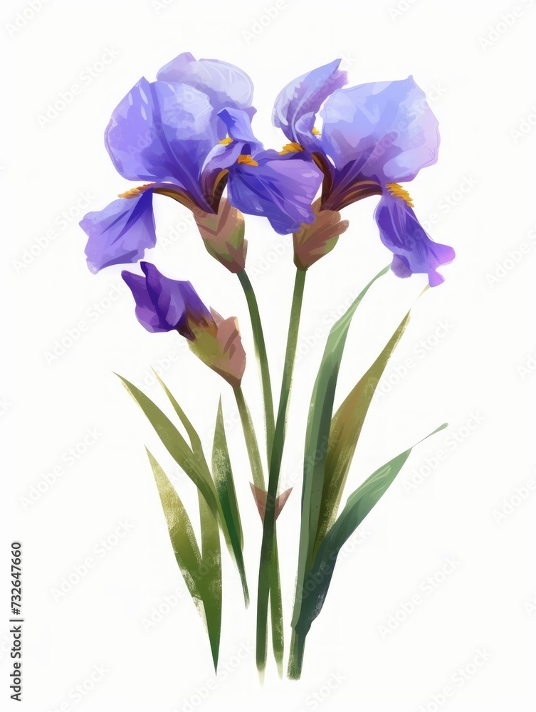 Purple Iris and White Background Illustration Generative AI