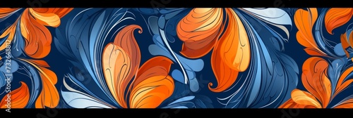 Art Nouveau Textile Texture in Blue and Orange Generative AI