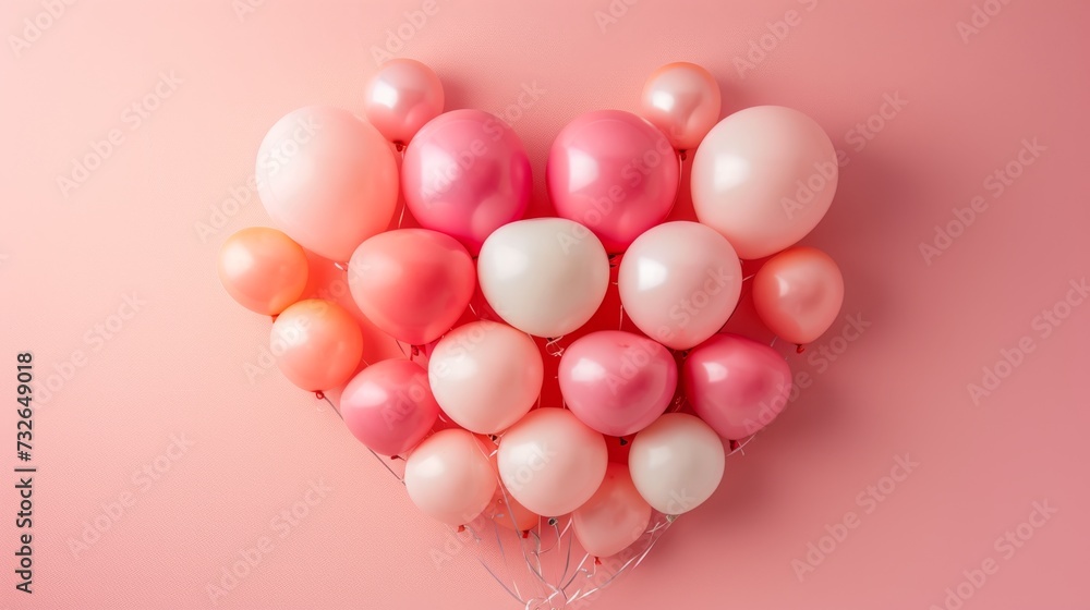 Air balloons heart shape on a pastel pink background Air balloons heart shape on a pastel pink background