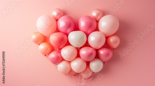 Air balloons heart shape on a pastel pink background
