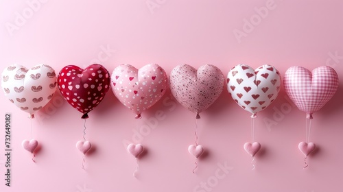 Air balloons heart shape on a pastel pink background