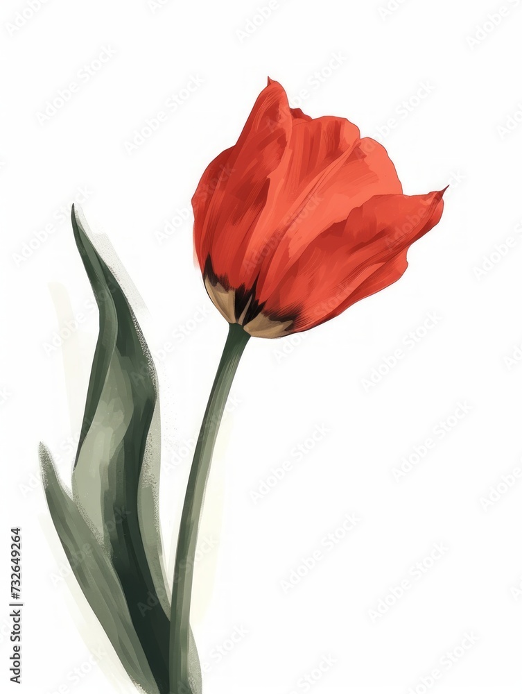 Minimalist Illustration of Red Tulip and Group of Flowers Generative AI Minimalist Illustration of Red Tulip and Group of Flowers Generative AI