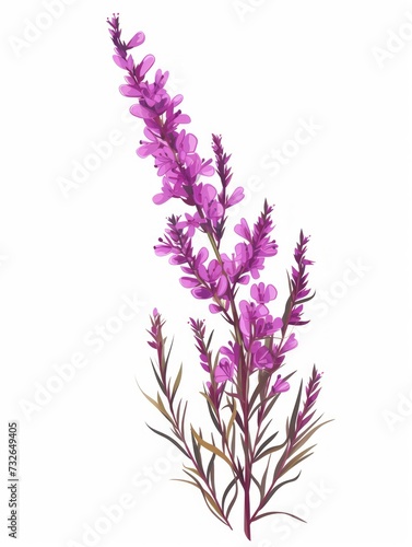 Purple Heather and White Background Flower Group Illustration Generative AI