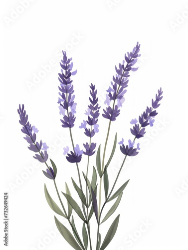 Purple Lavender Sprig Illustration with Group of Flowers Generative AI