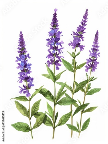 Purple Salvia Flower Group Illustration Generative AI