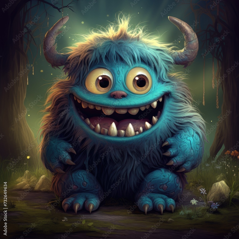 Funny cartoon monster in the forest Funny cartoon monster in the forest