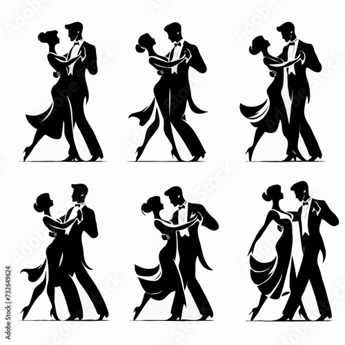 Six icons of a couple dancing together