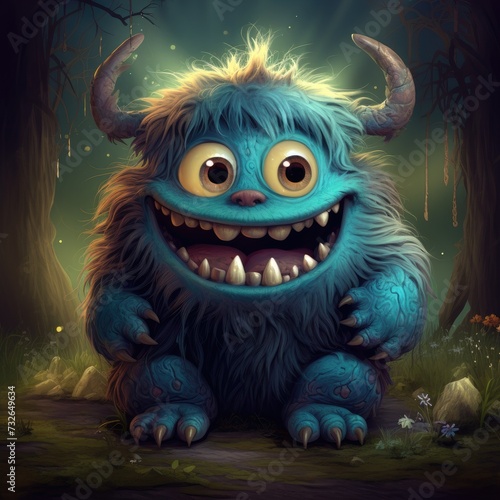 Funny cartoon monster in the forest
