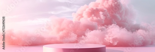 Pastel Cloud Scene with Pink Podium Generative AI photo