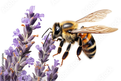 Bee Resting on Lavender Stem with Partial Wings - Isolated on Transparent Background © FS Stock