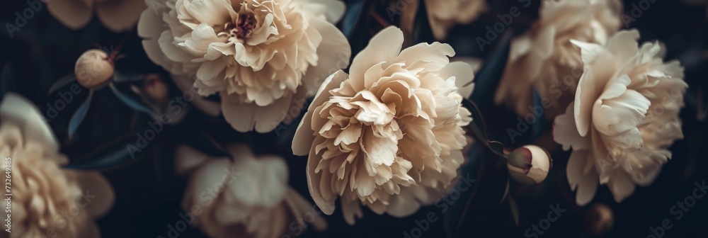 Minimalist Beige Peonies on Dark Background Generative AI