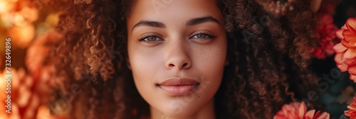 Curly-haired woman enjoying calm and relaxation Generative AI