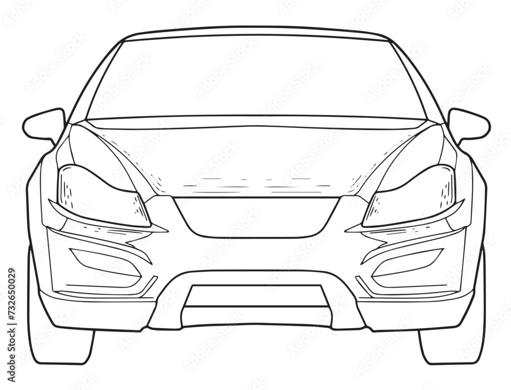 Obraz premium Car with line art and outline model front view