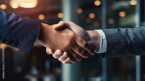 Business People Handshake and Meeting for Partnership B2B or Deal Agreement at the Office Generative AI