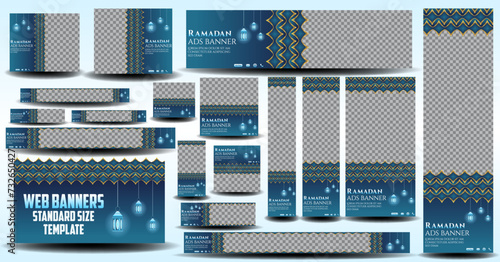Ramadan Kareem ads web banner template set. Ramadan web banners kit vector design. Editable ads banners for Ramadan Kareem Event, Ramzan ads banners  photo