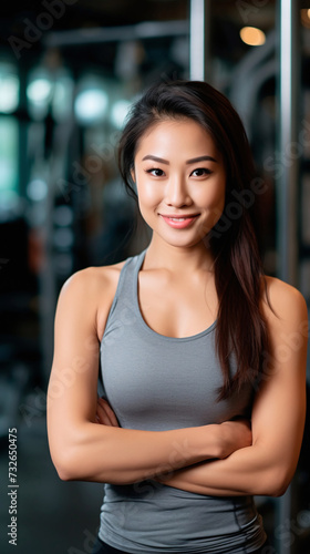 Portrait of an asian female personal trainer at a gym, looking at the camera. Free Download Portrait of an asian female personal trainer at a gym, looking at the camera. - GFXLoad