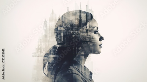 business woman on a city horizon, illustrating the vision and aspiration of business leaders.