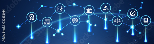 compliance icon concept: corporate mission or compliance policy or ethical management values connected icons