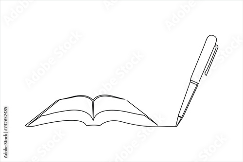 Continuous One line book with pen drawing outline vector illustration and world book day concept design.