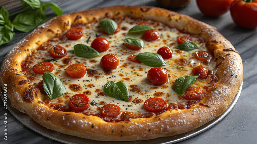 fresh Margherita pizza with tomatoes and basil